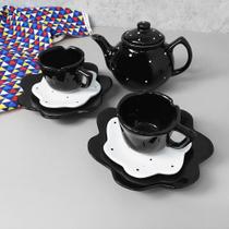 Conjunto Chá Flor 3 Peças Preto Poá