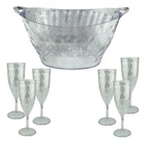 Conjunto Champanheira C/ 6 Taças de Champagne em Acrilico