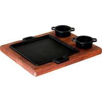 Conjunto Chapa Ferro 22x22CM c/Molheira e Suporte Madeira - SANTANA - Fundicao Santana Conjunto Chapa Ferro 22x22CM c/Molheira e Suporte Madeira - SANTANA - Fundicao Santana