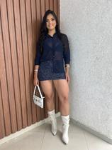 Conjunto Charlote Saia Curta Detalhes Paitê Top Blusa Em Tule La Linda Cor:AzulTamanho:M