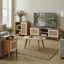 Conjunto Charlotte 180cm Retrô TV 75" 4 peças Cinamomo/Off White