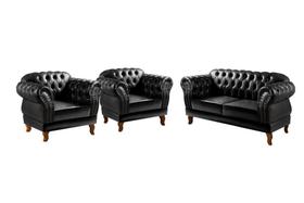 Conjunto Chesterfield Dom Pedro Sofá 2 Lugares + 2 Poltronas Retrô Vintage