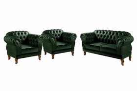 Conjunto Chesterfield Dom Pedro Sofá 2 Lugares + 2 Poltronas Retrô Vintage