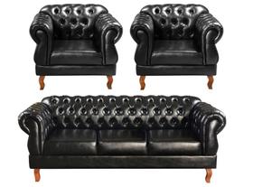 Conjunto Chesterfield Duquesa Sofá 3 Lugares + 2 Poltronas Vintage Decoração Retrô Conjunto Chesterfield Duquesa Sofá 3 Lugares + 2 Poltronas Vintage Decoração Retrô