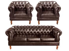 Conjunto Chesterfield Duquesa Sofá 3 Lugares + 2 Poltronas Vintage Decoração Retrô