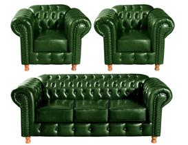 Conjunto Chesterfield Luis XV Sofá 3 Lugares + 2 Poltronas Colonial Retrô