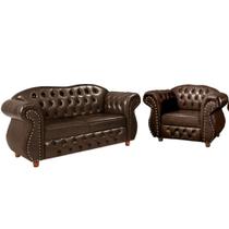 Conjunto Chesterfield Merlo 1 Namoradeira + 1 poltrona Corano Marrom/ decoração, recepção, sala tv estar Conjunto Chesterfield Merlo 1 Namoradeira + 1 poltrona Corano Marrom/ decoração, recepção, sala tv estar
