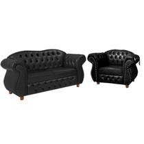 Conjunto Chesterfield Merlo 1 Namoradeira + 1 poltrona Corano Preto/ decoração, recepção, sala tv estar Conjunto Chesterfield Merlo 1 Namoradeira + 1 poltrona Corano Preto/ decoração, recepção, sala tv estar