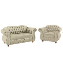 Conjunto Chesterfield Merlo 1 Namoradeira + 1 poltrona Suede Bege/ decoração, recepção, sala tv estar Conjunto Chesterfield Merlo 1 Namoradeira + 1 poltrona Suede Bege/ decoração, recepção, sala tv estar