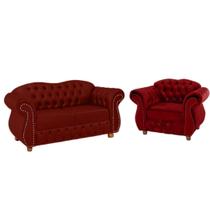 Conjunto Chesterfield Merlo 1 Namoradeira + 1 poltrona Suede Bordô/ decoração, recepção, sala tv estar Conjunto Chesterfield Merlo 1 Namoradeira + 1 poltrona Suede Bordô/ decoração, recepção, sala tv estar