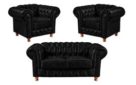 Conjunto Chesterfield Namoradeira + 2 Poltronas Luiz xv Corano Preto/ decoração, barbearia, salão, sala de estar, loja