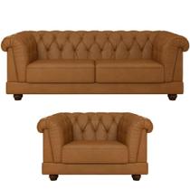 Conjunto Chesterfield Sofá 2 Lug E Poltrona Helena Em Tecido Sintético com Captonê