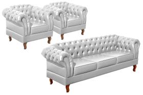 Conjunto Chesterfield Sofá Dom Pedro 3 Lugares + 2 Poltronas Botonê Vintage Retrô