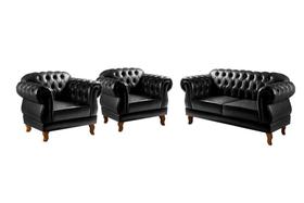 Conjunto Chesterfield Sofá Duquesa 2 lugares Poltronas Decoração Vintage Colonial