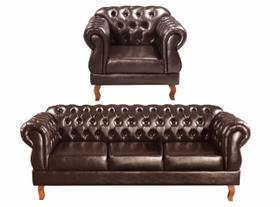 Conjunto Chesterfield Sofá Duquesa 3 Lugares + 1 Poltrona Decoração Vintage Retrô