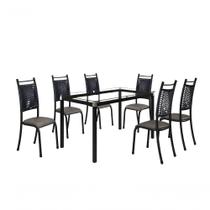 Conjunto Chicago 06 Cadeiras Com Base Tocantins Bm Tubulares Vidro Incolor-ratan Preto-material sintético 124