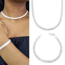 Conjunto chocker e pulseira 3 fios trançada banhado a prata Conjunto chocker e pulseira 3 fios trançada banhado a prata
