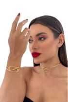Conjunto Choker Aro + Bracelete Folheado A Ouro18k Tendencia 2025