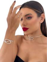 Conjunto Choker Aro + Bracelete Folheado a Prata925 Tendencia