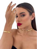 Conjunto Choker Aro Liso + Bracelete Folheado A Ouro 18k Conjunto Choker Aro Liso + Bracelete Folheado A Ouro 18k
