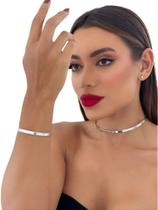 Conjunto Choker Aro Liso + Bracelete Folheado A Prata 925 Conjunto Choker Aro Liso + Bracelete Folheado A Prata 925