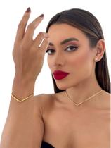 Conjunto Choker Aro V + Bracelete Folheado Ouro18k Tendencia 2025