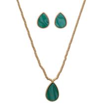 Conjunto Choker + Brinco Gota Verde Banhada a Ouro 18K Canutilho Curto