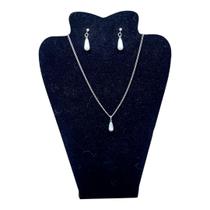 Conjunto CHOKER Colar Brinco Aço Inox Pérola Gota Dágua 6MM
