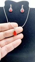 Conjunto CHOKER Colar Brinco zircônia GOTA VERMELHO AÇO INOX Conjunto CHOKER Colar Brinco zircônia GOTA VERMELHO AÇO INOX