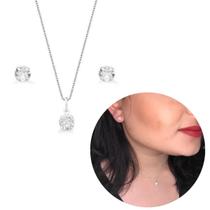 Conjunto Choker Corrente Brinco Ponto Luz Prata 925 Legítima Conjunto Choker Corrente Brinco Ponto Luz Prata 925 Legítima