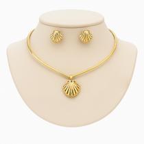 Conjunto Choker e brincos concha aro Ajustável