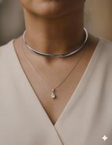 Conjunto Choker e Colar Gota Premium Folheado a Ouro ou Prata Ajustável, Antialérgico e Elegante
