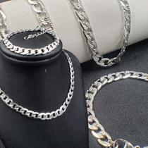 Conjunto Choker e Pulseira elo Grumet Riscado de 6mm de Largura Aço Inox 35cm a 45cm pulseira regulável com Extensor Conjunto Choker e Pulseira elo Grumet Riscado de 6mm de Largura Aço Inox 35cm a 45cm pulseira regulável com Extensor