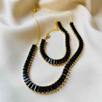 Conjunto Choker e Pulseira em Zircônias Pretas e ouro 18k Conjunto Choker e Pulseira em Zircônias Pretas e ouro 18k
