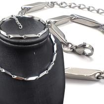 Conjunto Choker e Pulseira Feminino Elo Espelhado de 3mm de Largura Aço Inox 35cm a 45cm pulseira regulável com Extensor