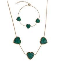 Conjunto Choker + Pulseira Coração Verde Banhado a Ouro 18K Conjunto Choker + Pulseira Coração Verde Banhado a Ouro 18K