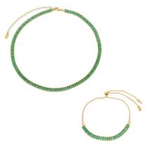Conjunto choker riviera taylor e pulseira riveira zircônias turmalina folheado a ouro 18k Conjunto choker riviera taylor e pulseira riveira zircônias turmalina folheado a ouro 18k