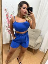 Conjunto chorte e croped curto sol Modas feminino, azul tam G