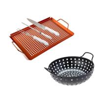 Conjunto Churrasco 5 Pçs Wok Bandeja Faca Garfo Chaira Prana