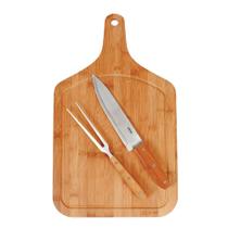 Conjunto Churrasco Assador Tábua + Faca + Garfo Multiuso Inox E Madeira