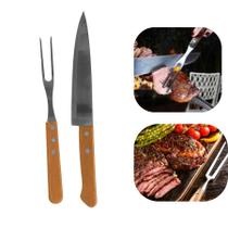 Conjunto Churrasco Faca e Garfo Inox Cabo Madeira Antenas Em Casa Tem