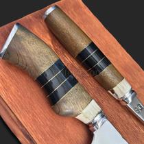 Conjunto Churrasco SG Inox 5mm com Caixa de Madeira