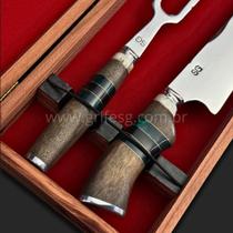 Conjunto Churrasco SG Inox 5mm com Caixa de Madeira