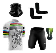Conjunto Ciclismo Camisa C/ Proteção UV e Bermuda C/ Proteção em Gel + Par de Manguitos + Bandana - XFreedom
