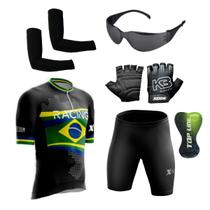Conjunto Ciclismo Camisa e Bermuda + Par de Luvas + Óculos de Proteção + Par de Manguitos - XFreedom