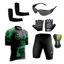 Conjunto Ciclismo Camisa e Bermuda + Par de Luvas + Óculos de Proteção + Par de Manguitos - XFreedom