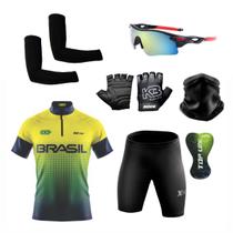 Conjunto Ciclismo Camisa e Bermuda +Par de Luvas + Óculos Esportivo + Par de Manguitos + Bandana - XFreedom