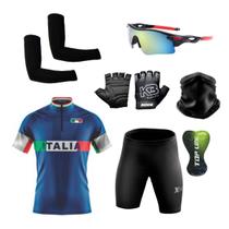 Conjunto Ciclismo Camisa e Bermuda +Par de Luvas + Óculos Esportivo + Par de Manguitos + Bandana