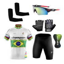 Conjunto Ciclismo Camisa e Bermuda + Par de Luvas + Óculos Esportivo + Par de Manguitos - XFreedom