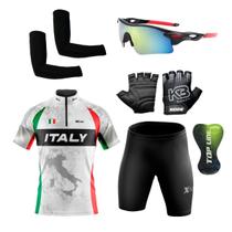 Conjunto Ciclismo Camisa e Bermuda + Par de Luvas + Óculos Esportivo + Par de Manguitos - XFreedom